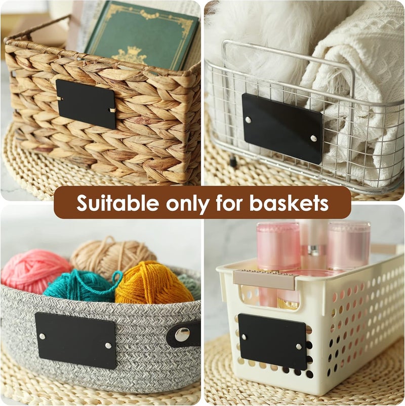 Temlum 18 Pcs Acrylic Basket Labels, Storage Tags with Chalk Marker Removable Label for Wire, Wicker, Woven Baskets & Pantry Storage (Rectangle, Black) - Image 4